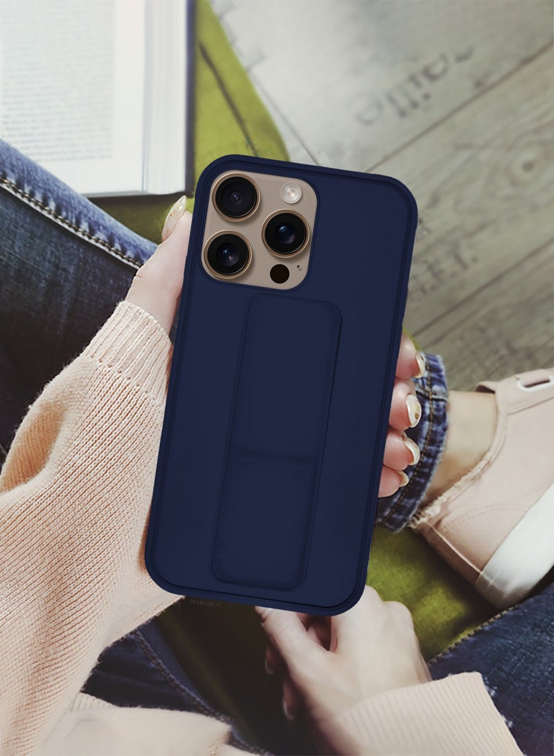 MARGOUN ( for iPhone 16 Pro ) Case Premium PU Leather Case with Stand Function Shockproof and Anti Scratch Finger Grip Case Cover Blue  - Image 4