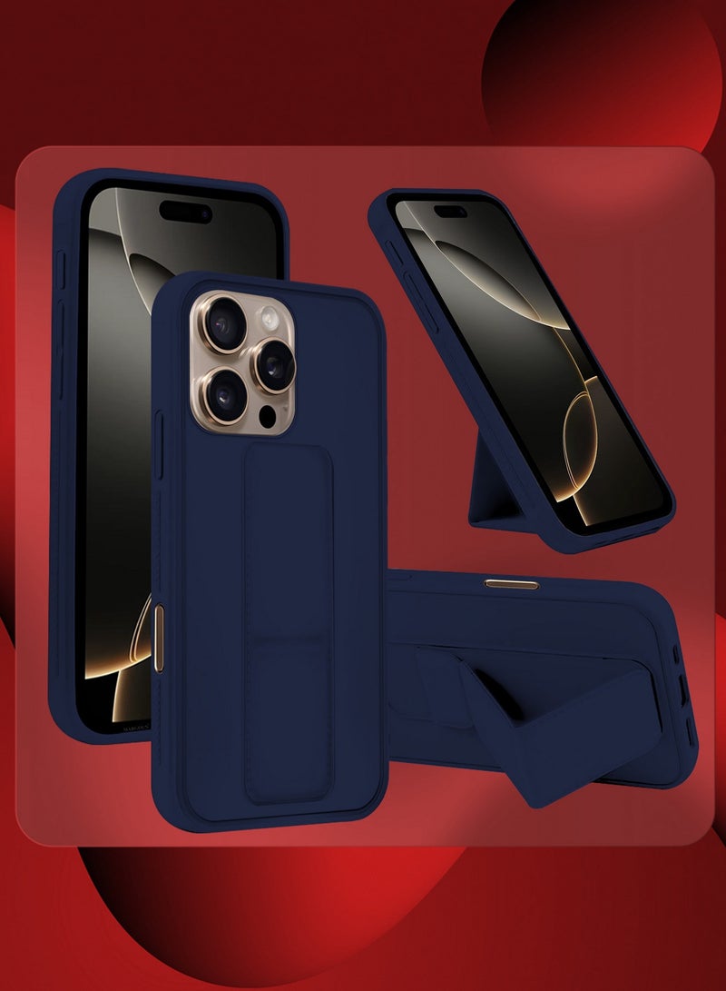 MARGOUN ( for iPhone 16 Pro ) Case Premium PU Leather Case with Stand Function Shockproof and Anti Scratch Finger Grip Case Cover Blue  - Image 2