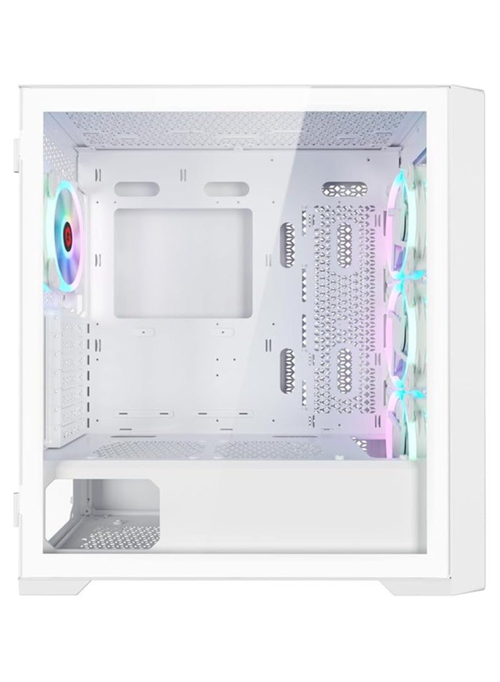 GameOn - Vortex Arctic Series Mid Tower PC Gaming Case 120mm ARGB+PWM Lighting 0.8mm Tempered Glass Pre-installed 4 RGB Cooling Fans Computer case Dust Filters Wide Motherboard Compatibility White - Image 1