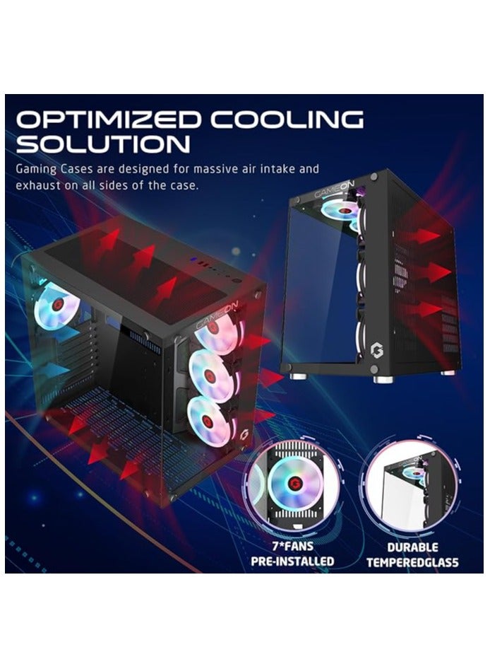 GAMEON Emperor Midnight I Series Mid Tower PC Gaming Case 120mm ARGB+PWM Lighting Tempered Glass Pre-installed 7 RGB Cooling Fans Computer case Dust Filters Wide Motherboard Compatibility Black - Image 5