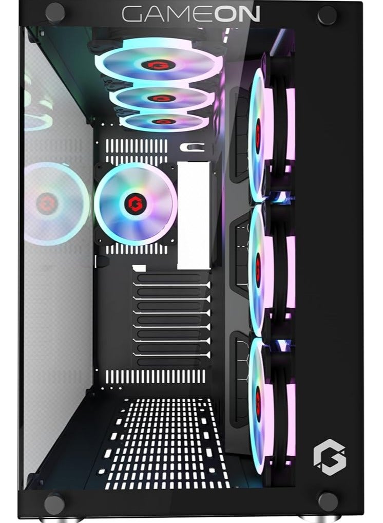 GAMEON Emperor Midnight I Series Mid Tower PC Gaming Case 120mm ARGB+PWM Lighting Tempered Glass Pre-installed 7 RGB Cooling Fans Computer case Dust Filters Wide Motherboard Compatibility Black - Image 2