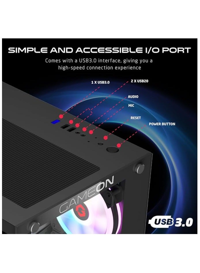 GAMEON Emperor Midnight I Series Mid Tower PC Gaming Case 120mm ARGB+PWM Lighting Tempered Glass Pre-installed 7 RGB Cooling Fans Computer case Dust Filters Wide Motherboard Compatibility Black - Image 4