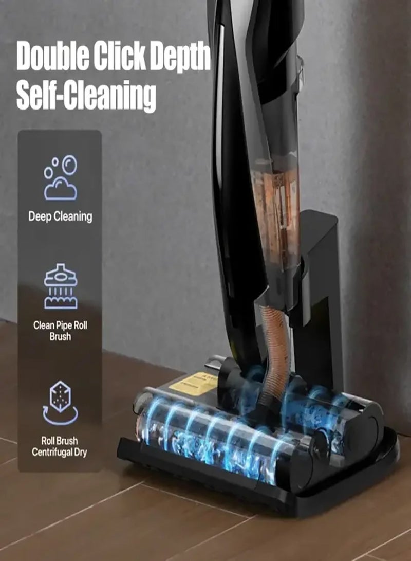 ديرما - Cordless Vacuum Cleaner Wet And Dry Vacuum Cleaner 15000PA Suction Force And Run Time Of Max 30 Mints, Double Roller Brush 600ml Clean Water Tank & 700ml Sewage Tank 4000mAh Battery 160W - 160 W VX96W Black - Image 1