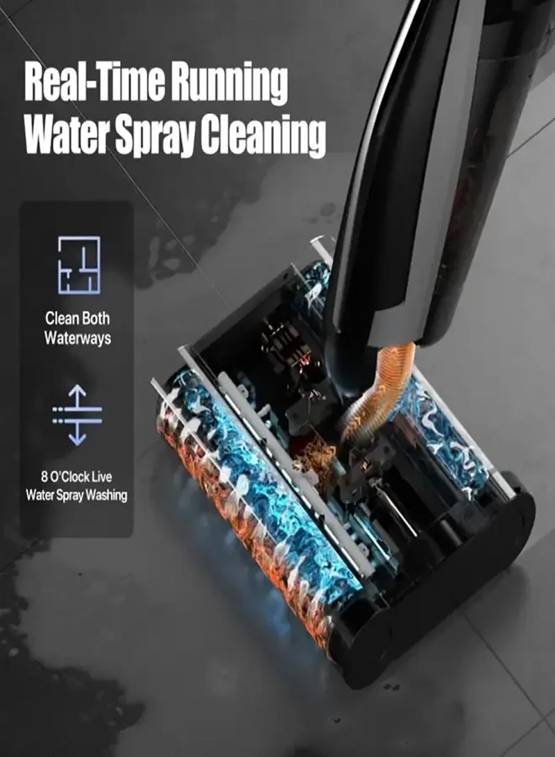 ديرما - Cordless Vacuum Cleaner Wet And Dry Vacuum Cleaner 15000PA Suction Force And Run Time Of Max 30 Mints, Double Roller Brush 600ml Clean Water Tank & 700ml Sewage Tank 4000mAh Battery 160W - 160 W VX96W Black - Image 1