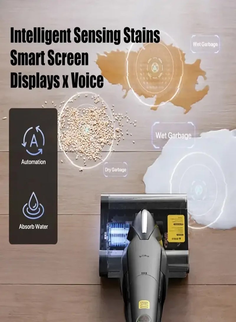 ديرما - Cordless Vacuum Cleaner Wet And Dry Vacuum Cleaner 15000PA Suction Force And Run Time Of Max 30 Mints, Double Roller Brush 600ml Clean Water Tank & 700ml Sewage Tank 4000mAh Battery 160W - 160 W VX96W Black - Image 1