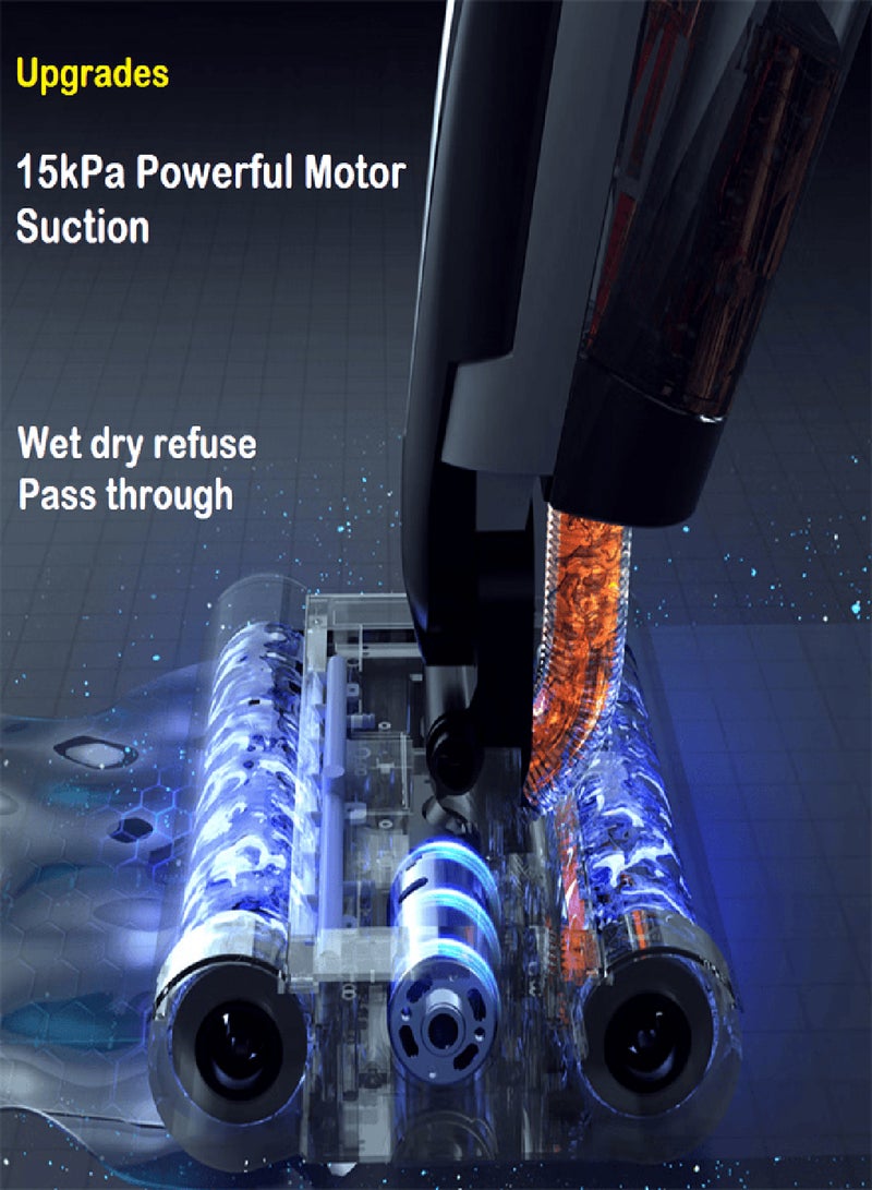 ديرما - Cordless Vacuum Cleaner Wet And Dry Vacuum Cleaner 15000PA Suction Force And Run Time Of Max 30 Mints, Double Roller Brush 600ml Clean Water Tank & 700ml Sewage Tank 4000mAh Battery 160W - 160 W VX96W Black - Image 1
