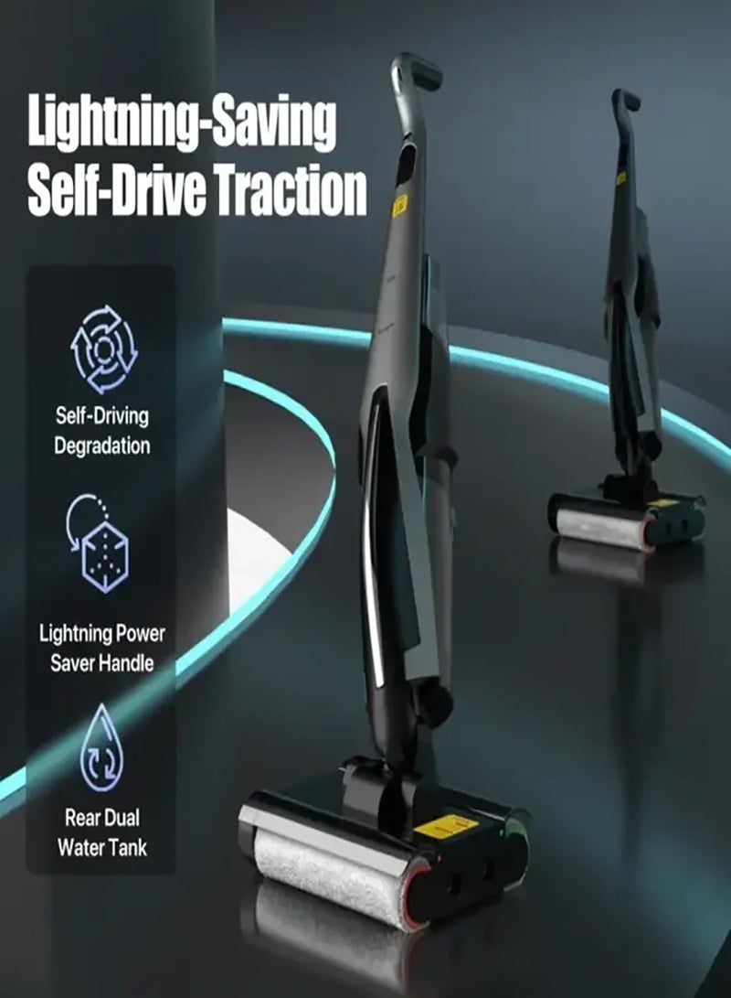 ديرما - Cordless Vacuum Cleaner Wet And Dry Vacuum Cleaner 15000PA Suction Force And Run Time Of Max 30 Mints, Double Roller Brush 600ml Clean Water Tank & 700ml Sewage Tank 4000mAh Battery 160W - 160 W VX96W Black - Image 1