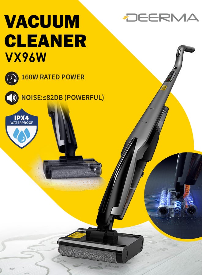 ديرما - Cordless Vacuum Cleaner Wet And Dry Vacuum Cleaner 15000PA Suction Force And Run Time Of Max 30 Mints, Double Roller Brush 600ml Clean Water Tank & 700ml Sewage Tank 4000mAh Battery 160W - 160 W VX96W Black - Image 1