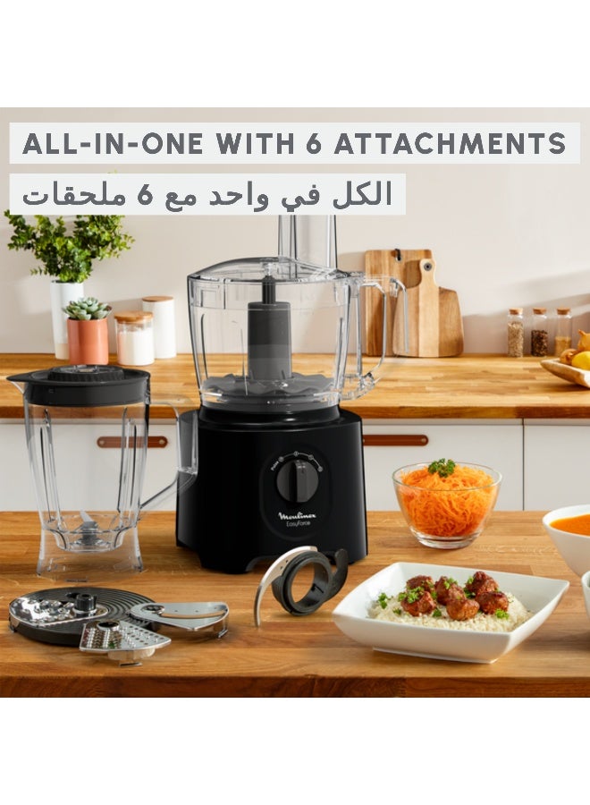 مولينكس Moulinex  Food Processor |Easy Force | 6 Attachments |25 Functions | Easy to Use | Black | FP247827 800 W FP247827 Black - Image 3