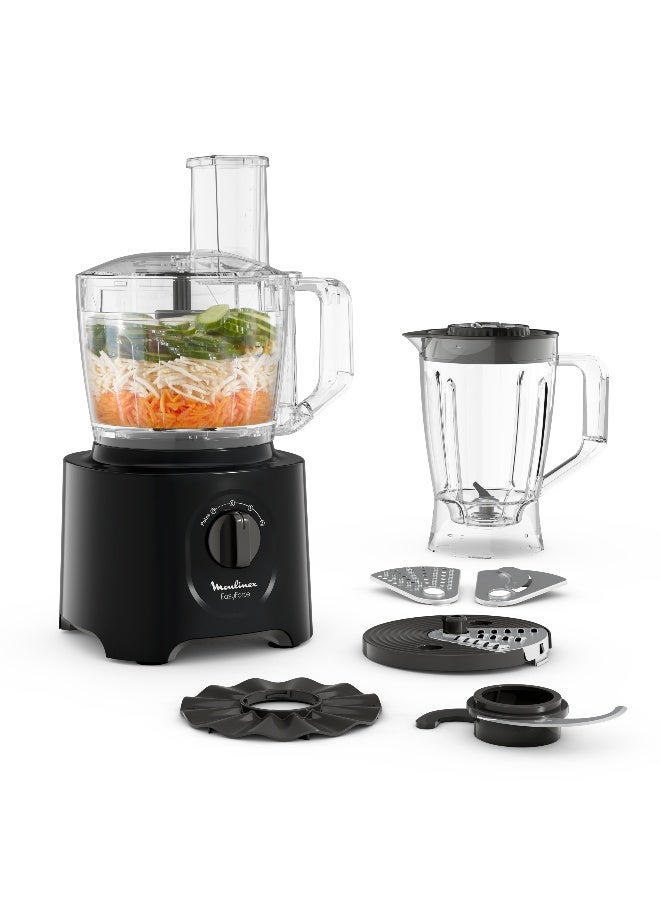 Moulinex  Food Processor |Easy Force | 6 Attachments |25 Functions | Easy to Use | Black | FP247827 800 W FP247827 Black - Image 1