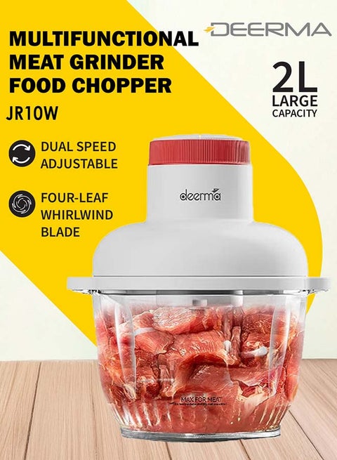Multifunctional Dual Speed Meat Blender & Grinder Chopper Food Processor, 2L Capacity Powerful Motor,Dual Speed Adjustable Control & 4 Leaf Whirlwind Sharp Blade For Grinding 300 W JR10W White