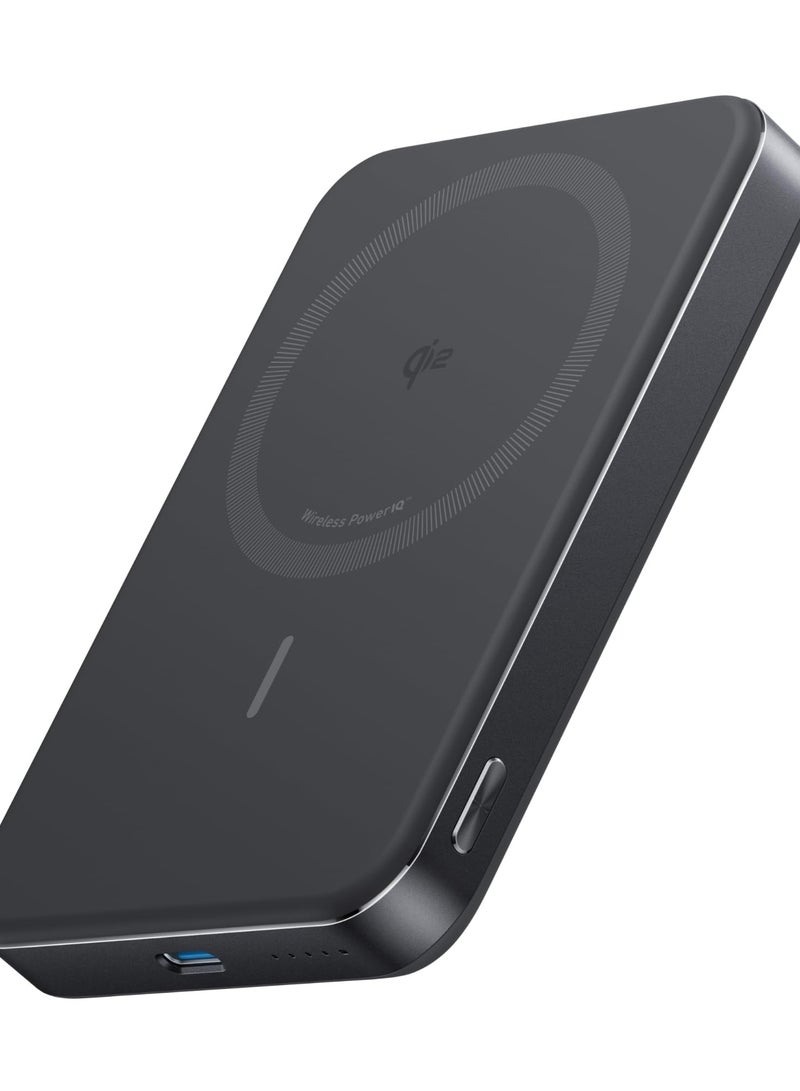 Anker - 10000 mAh MagGo Power Bank, Ultra-Slim 10,000mAh Magnetic Portable Charger, Qi2 Certified 15W Ultra-Fast MagSafe-Compatible Battery Pack, Ergonomic Design, For iPhone 16/15/14/13/12 Series Only Black - Image 1