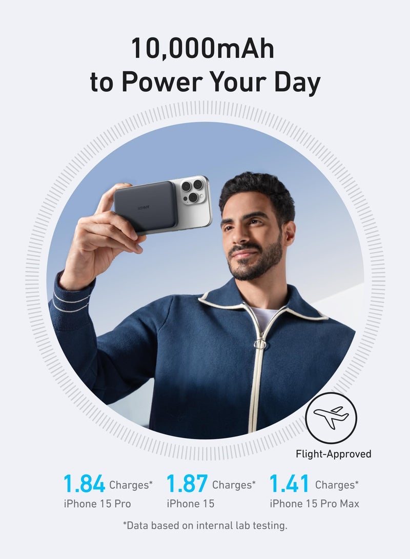 Anker - 10000 mAh MagGo Power Bank, Ultra-Slim 10,000mAh Magnetic Portable Charger, Qi2 Certified 15W Ultra-Fast MagSafe-Compatible Battery Pack, Ergonomic Design, For iPhone 16/15/14/13/12 Series Only Black - Image 1