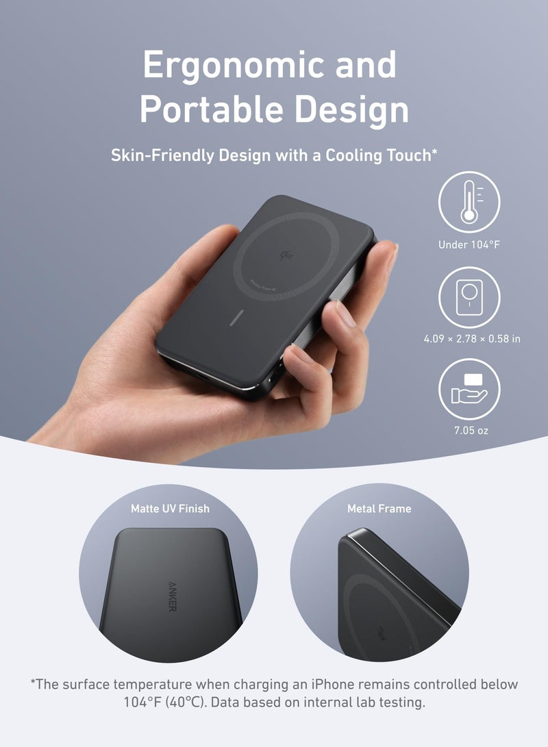 Anker - 10000 mAh MagGo Power Bank, Ultra-Slim 10,000mAh Magnetic Portable Charger, Qi2 Certified 15W Ultra-Fast MagSafe-Compatible Battery Pack, Ergonomic Design, For iPhone 16/15/14/13/12 Series Only Black - Image 1