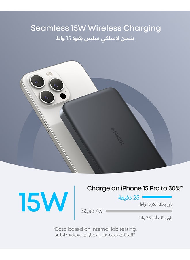 Anker 10000 mAh 10000 mAh MagGo Power Bank, Ultra-Slim 10,000mAh Magnetic Portable Charger, Qi2 Certified 15W Ultra-Fast MagSafe-Compatible Battery Pack, Ergonomic Design, For iPhone 16/15/14/13/12 Series Only Black  - Image 3