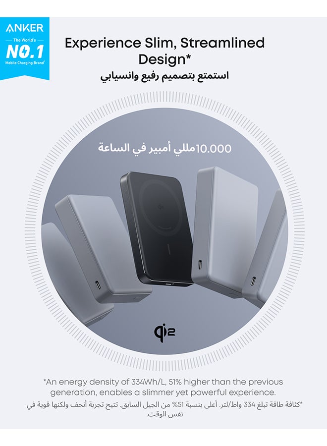 Anker 10000 mAh 10000 mAh MagGo Power Bank, Ultra-Slim 10,000mAh Magnetic Portable Charger, Qi2 Certified 15W Ultra-Fast MagSafe-Compatible Battery Pack, Ergonomic Design, For iPhone 16/15/14/13/12 Series Only Black  - Image 2