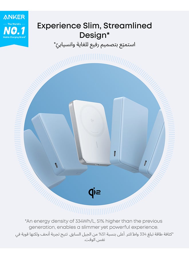 Anker 10000 mAh MagGo Power Bank, Ultra-Slim 10,000mAh Magnetic Portable Charger, Qi2 Certified 15W Ultra-Fast MagSafe-Compatible Battery Pack, Ergonomic Design, For iPhone 16/15/14/13/12 Series (10000mAh) White  - Image 2