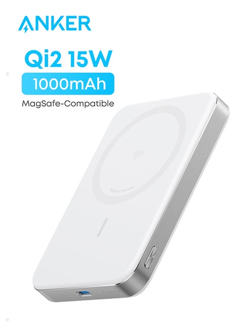 10000 mAh MagGo Power Bank, Ultra-Slim 10,000mAh Magnetic Portable Charger, Qi2 Certified 15W Ultra-Fast MagSafe-Compatible Battery Pack, Ergonomic Design, For iPhone 16/15/14/13/12 Series (10000mAh) White
