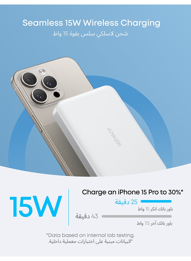 Anker 10000 mAh MagGo Power Bank, Ultra-Slim 10,000mAh Magnetic Portable Charger, Qi2 Certified 15W Ultra-Fast MagSafe-Compatible Battery Pack, Ergonomic Design, For iPhone 16/15/14/13/12 Series (10000mAh) White  - Image 3