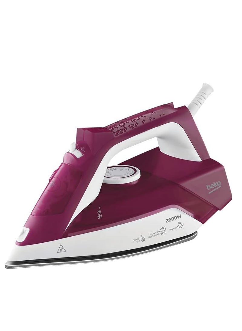 Steam Clothes Iron - 2600 Watts - 240 ml - Ceramic Soleplate - Anti-Scale - Auto Shut-Off 240 ml 2600 W SIM 3126 R Granet Red