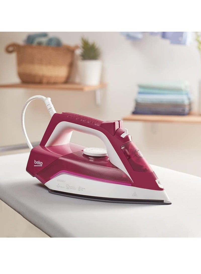 Steam Clothes Iron - 2600 Watts - 240 ml - Ceramic Soleplate - Anti-Scale - Auto Shut-Off 240 ml 2600 W SIM 3126 R Granet Red