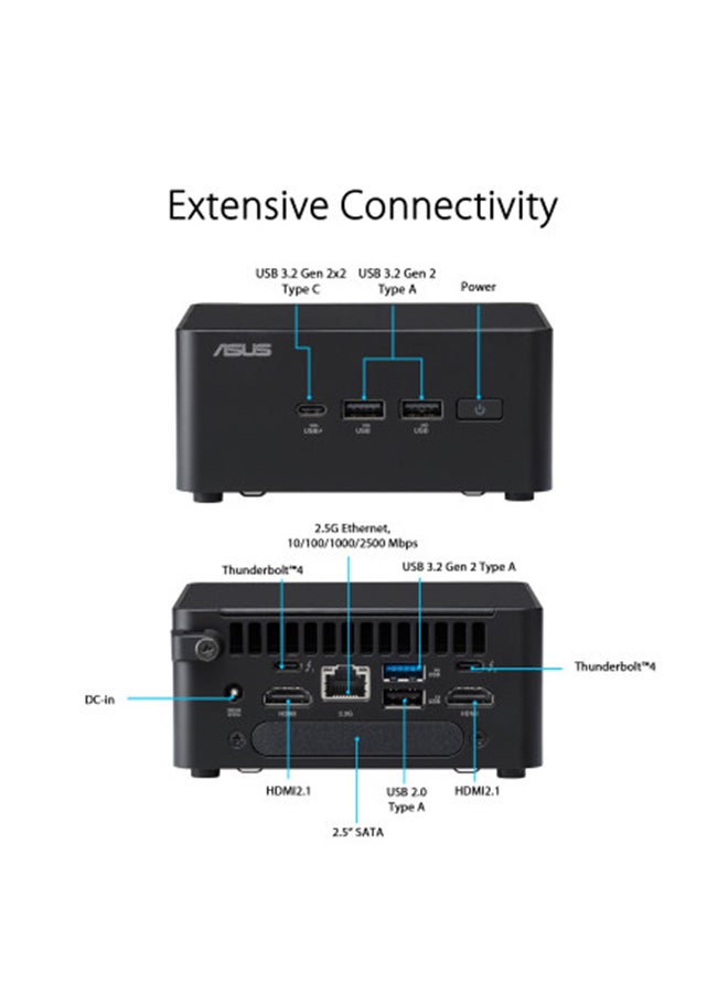 أسوس NUC 14 Pro Mini PC RNUC14RVHU500003I, Intel Core Ultra 5 Processor 125H, 2*DDR5 SO-DIMM, 1 x M.2, 22-42, PCIe Gen3, 1 x M.2, 22-80, PCIe Gen4x4, Intel Arc Graphics, OS: Not Included, HDMI | USB 3.2 | Thunderbolt 4, Intel Wi-Fi 6E AX211, 2.5G LAN, Bluetooth, 5.3, Tall, 90AR0072-M000R0 Black  - Image 4