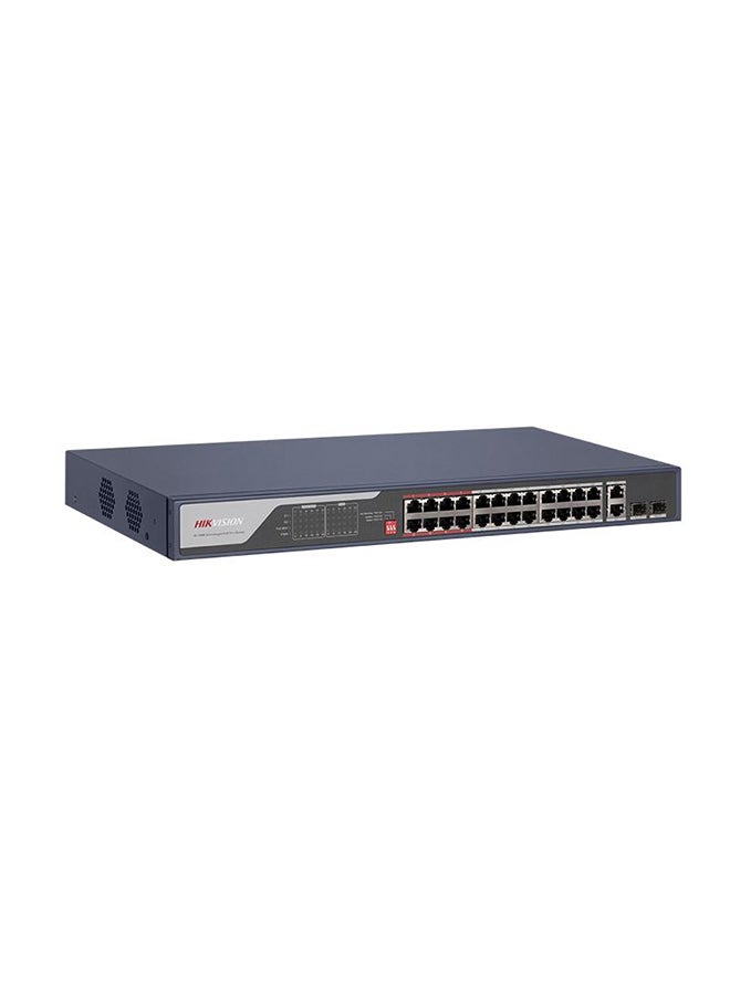 هيك فيجن 24 Port Fast Ethernet Unmanaged POE Switch, 2410/100 Mbps PoE Port, 2Gigabit RJ45 Port, 2*Gigabit Fiber Optical Port, 300m Long Range PoE, 6KV Surge Protection, 8.8Gbps Switching Capacity, 4 Mbits, Metal, Blue | DS-3E0326P-E(C) Blue - Image 2
