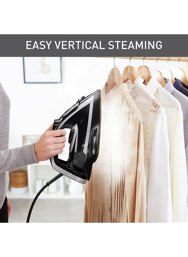 Puregliss Steam Iron | 50 g/Min Steam Output | 280 g/Min Steam Burst | Anti-Stain Protection | Exceptional Glide | Safety Auto-Off | Made in France | 270 ml 3000 W FV8062G0 Black / Shady