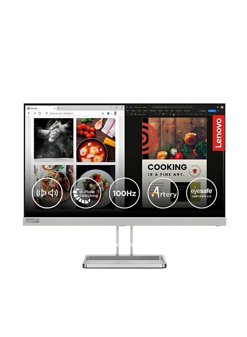 Lenovo L-Series 60.45cm (24 inch) FHD IPS Ultraslim Monitor | 100Hz, 99% sRGB, AMD FreeSync, HDMI, Tilt Stand, 2x3W Speakers, Smart Display Customization Artery, Home & Office Use, L24i-40 Cloud Grey  - Image 1