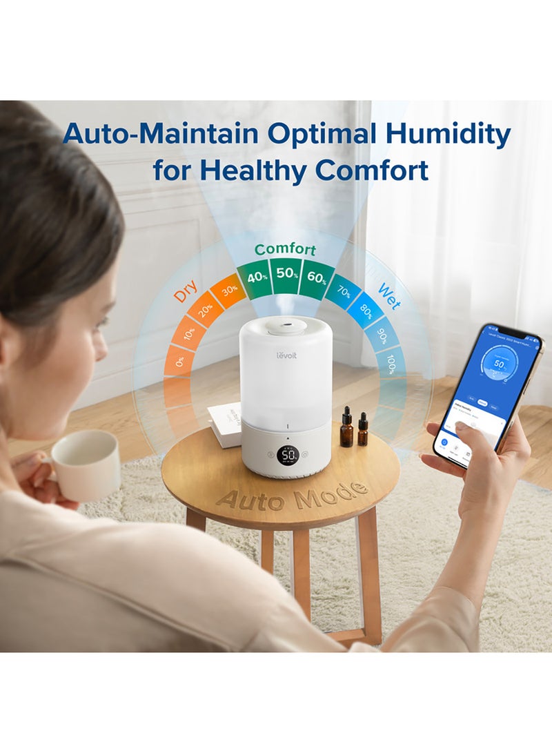 LEVOIT Dual 200S Smart Cool-Mist Humidifier For Bedroom 3L, Top-Fill Cool Humidifier For Baby Room & Home, Smart Control With Humidity For Plants, Quiet Operation With Auto Mode, Essential Oil, Shut-Off, Up To 25H For 27 ㎡ LUH-D301S-WUK White  - Image 2