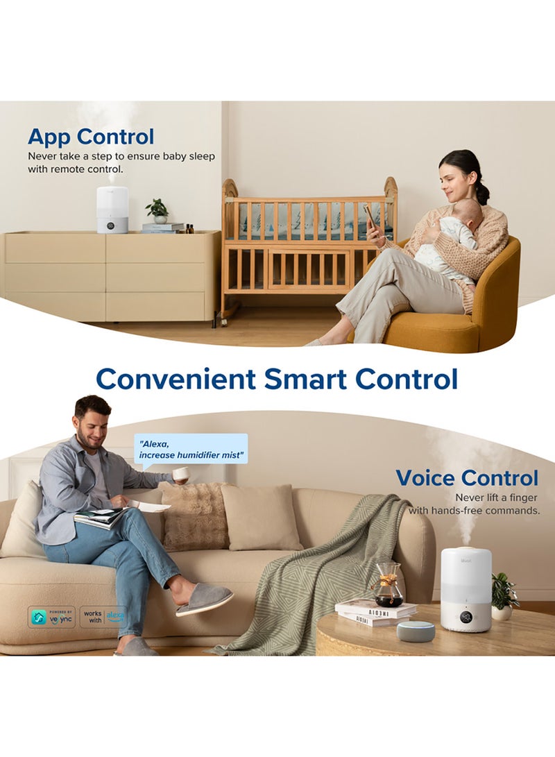 LEVOIT Dual 200S Smart Cool-Mist Humidifier For Bedroom 3L, Top-Fill Cool Humidifier For Baby Room & Home, Smart Control With Humidity For Plants, Quiet Operation With Auto Mode, Essential Oil, Shut-Off, Up To 25H For 27 ㎡ LUH-D301S-WUK White  - Image 3