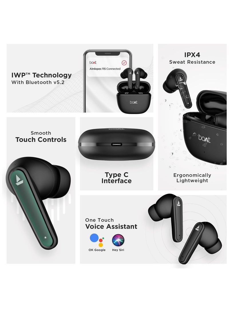 بوات boAt Airdopes 115 in Ear TWS Earbuds with ENx & Beast Mode, Upto 24 Hrs Playback and ASAP Charge(Active Black) Active Black  - Image 2