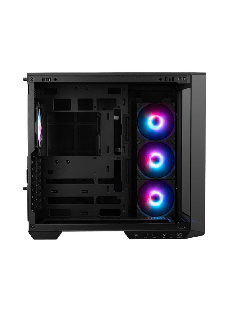 MSI - MAG PANO 100R PZ Mid Tower Gaming Case, 270° Panoramic Tempered Glass, 4*ARGB Fans & Up to 360mm AIO, Support Back-Connect Motherboard, 1*USB 20Gbps Type-C, 2*USB 5Gbps Type-A, 1*Audio-Out / Mic-in, 1*LED Switch Button, 3*2.5”, 2*2.5”/3.5” combo, Black | 306-7G26R21-HH Black - Image 1