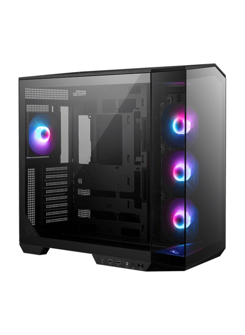 MSI - MAG PANO 100R PZ Mid Tower Gaming Case, 270° Panoramic Tempered Glass, 4*ARGB Fans & Up to 360mm AIO, Support Back-Connect Motherboard, 1*USB 20Gbps Type-C, 2*USB 5Gbps Type-A, 1*Audio-Out / Mic-in, 1*LED Switch Button, 3*2.5”, 2*2.5”/3.5” combo, Black | 306-7G26R21-HH Black - Image 1