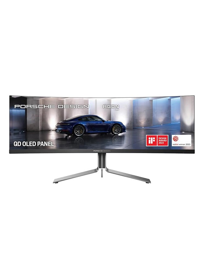AOC Agon PRO PD49 Porsche Design 49" OLED Gaming Monitor, DQHD 5120x1440 240Hz 1ms, 1800R, USB-C PD 90W, AMD Free-Sync Premium Pro, Height Adjustable Stand Black/Grey  - Image 1