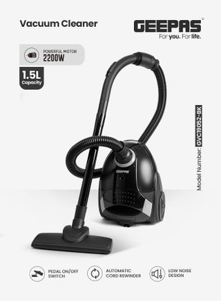 Drum Vacuum Cleaner With 1.5l Dust Bag Capacity , Powerful Suction And Lower Noise Design, Pedal On/Off Switch , Flexible Hose, Washable Cloth Dust Bag 1.5 L 2200 W GVC19052-BK Black - pnsku/N70120866V/45/_/1729693392/d0914ea6-bb81-47f0-ae30-fad68854fb1c