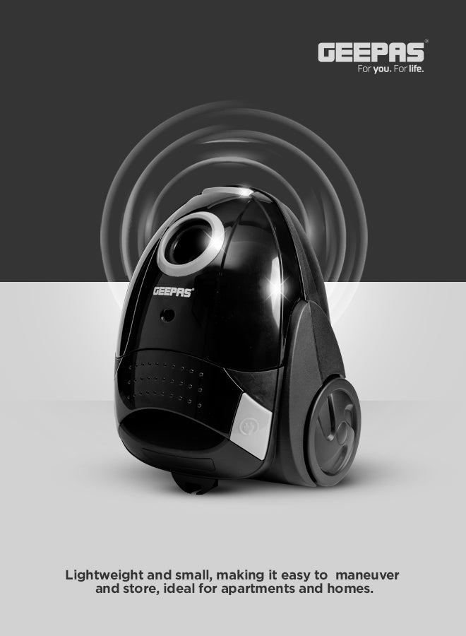 Drum Vacuum Cleaner With 1.5l Dust Bag Capacity , Powerful Suction And Lower Noise Design, Pedal On/Off Switch , Flexible Hose, Washable Cloth Dust Bag 1.5 L 2200 W GVC19052-BK Black