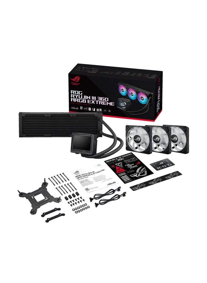 أسوس ROG Ryujin III 360 ARGB Extreme Liquid CPU Cooler, 360mm Radiator, Customizable ARGB Lighting, High-Performance Asetek Pump, Dual 120mm PWM Fans for Optimal Airflow, Enhanced Cooling Efficiency, Integrated Fan Control with ASUS Aura Sync, Compatible with Intel LGA 1700/1200/115x and AMD AM5/AM4 sockets, Durable FEP Tubing for Improved Flow, Easy Installation | 90RC0131-M0EAY0 Black  - Image 4