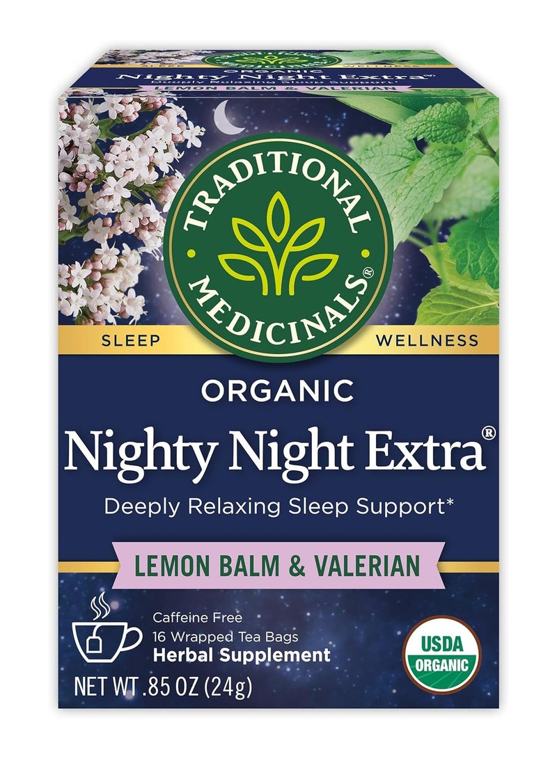 Traditional Medicinals Organic Nighty Night Extra Lemon Balm And Valerian Caffeine Free 16 Wrapped Tea Bags 0.85 Oz 24 G  - Image 1