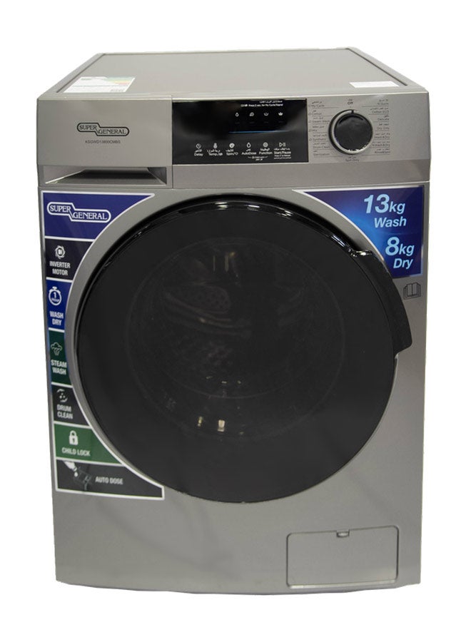 Super General 13 Kg Front Load Combo Washer With Built In Heater, 15 Programs, 1400RPM, KSGWD13800CMB Silver