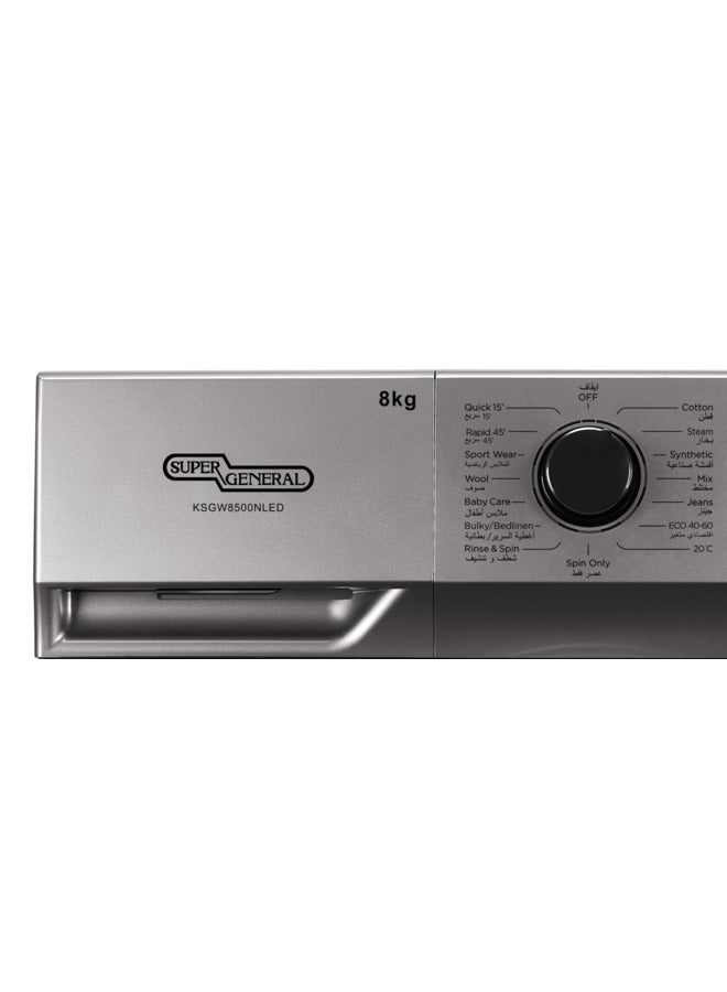 SUPER GENERAL 8kg Front Loading Washing Machine With 1400rpm, High Energy Efficiency, LED Digital Display & Chrome Door, Quick Wash, Auto Balancing Control, Silent Operation, Stainless Steel Drum, KSGW8500NLED Silver  - Image 2