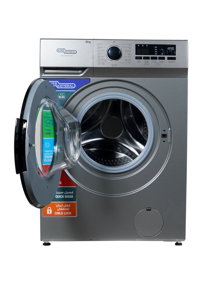 سوبر جنرال 8kg Front Loading Washing Machine With 1400rpm, High Energy Efficiency, LED Digital Display & Chrome Door, Quick Wash, Auto Balancing Control, Silent Operation, Stainless Steel Drum, KSGW8500NLED Silver  - Image 4