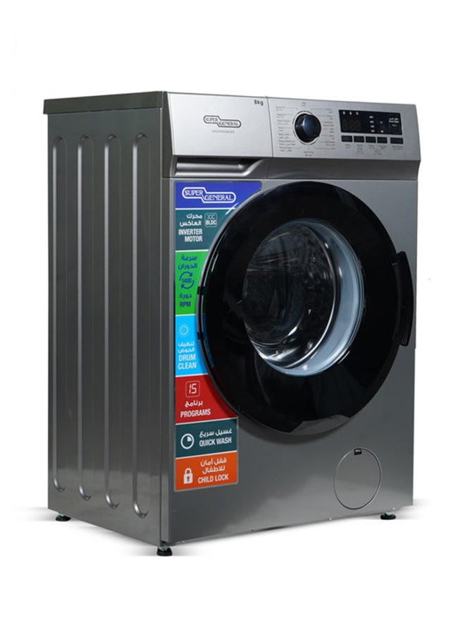 سوبر جنرال 8kg Front Loading Washing Machine With 1400rpm, High Energy Efficiency, LED Digital Display & Chrome Door, Quick Wash, Auto Balancing Control, Silent Operation, Stainless Steel Drum, KSGW8500NLED Silver  - Image 3