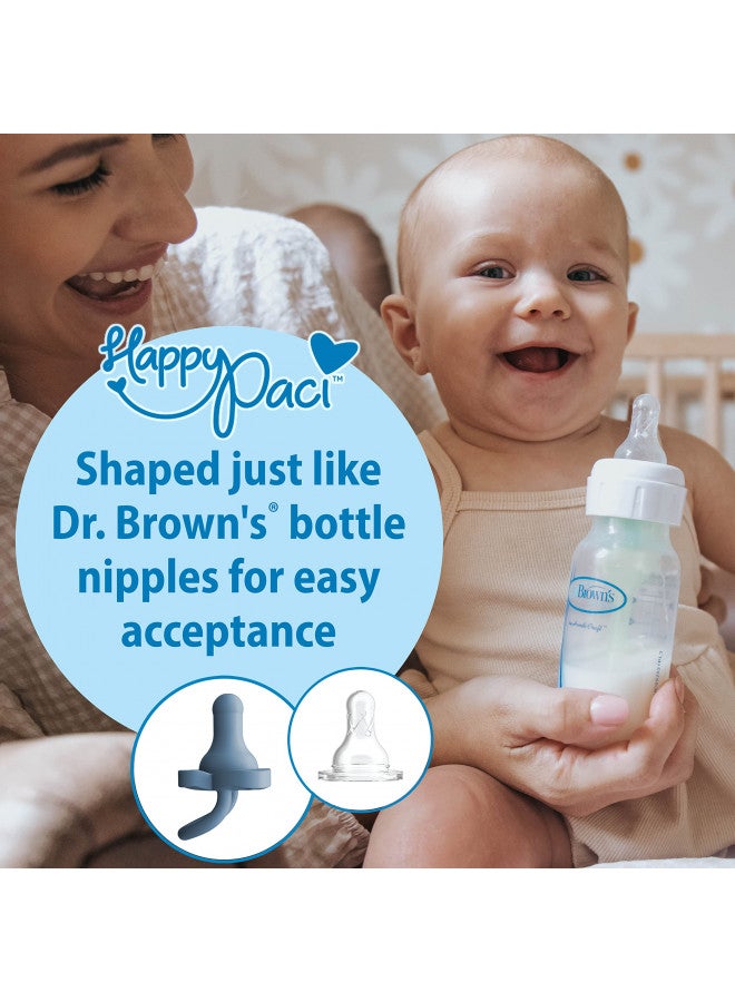 Dr. Brown’s - Pack Of 3 Happypaci 100% Silicone Pacifier 0-6 Months, Bpa Free, White, Blue, Light Blue - Image 1