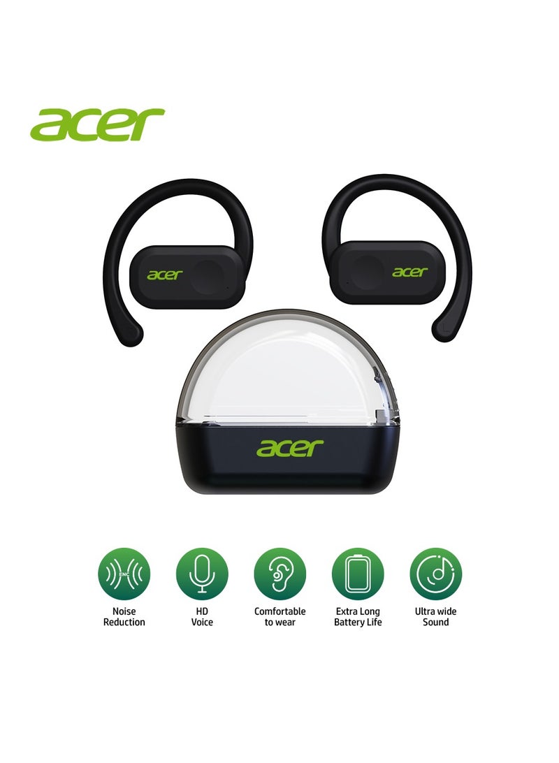 أيسر Wireless Bluetooth ENC Open Ear Headphones with Dual 14.2mm Dynamic Drivers Deep Bass, Bluetooth 5..0 Black  - Image 2