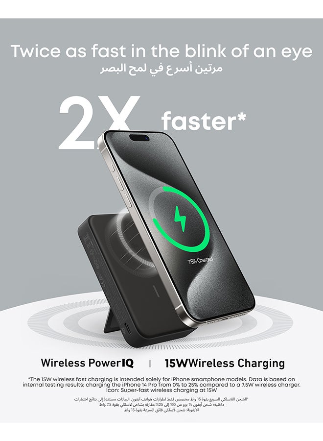 10000 mAh 10000 mAh MagGo Power Bank, Qi2 Certified 15W Ultra-Fast MagSafe-Compatible Portable Charger, 10,000mAh Battery Pack with Smart Display and Foldable Stand, For iPhone 16/15/14/13 Only(USB-C Cable Include) Black