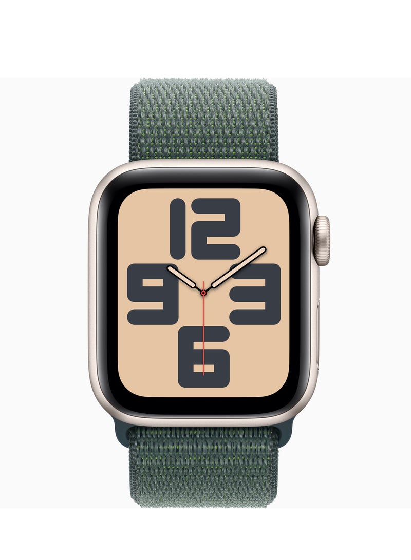 Apple - Watch SE (2024) GPS 40mm starlight aluminium case With lake green Sport band Starlight with lake green loop - Image 1