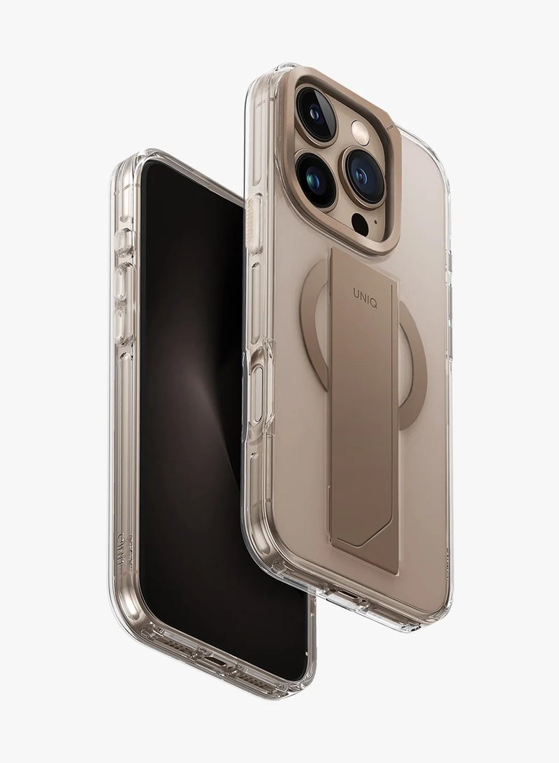 يونيك - Series Heldro Max Protective Case with Flex Grip Band and Adjustable Kickstand Made with Strongs Magnets Built-in Kickstand Compatible with iPhone 16 Pro - Gold - Image 1
