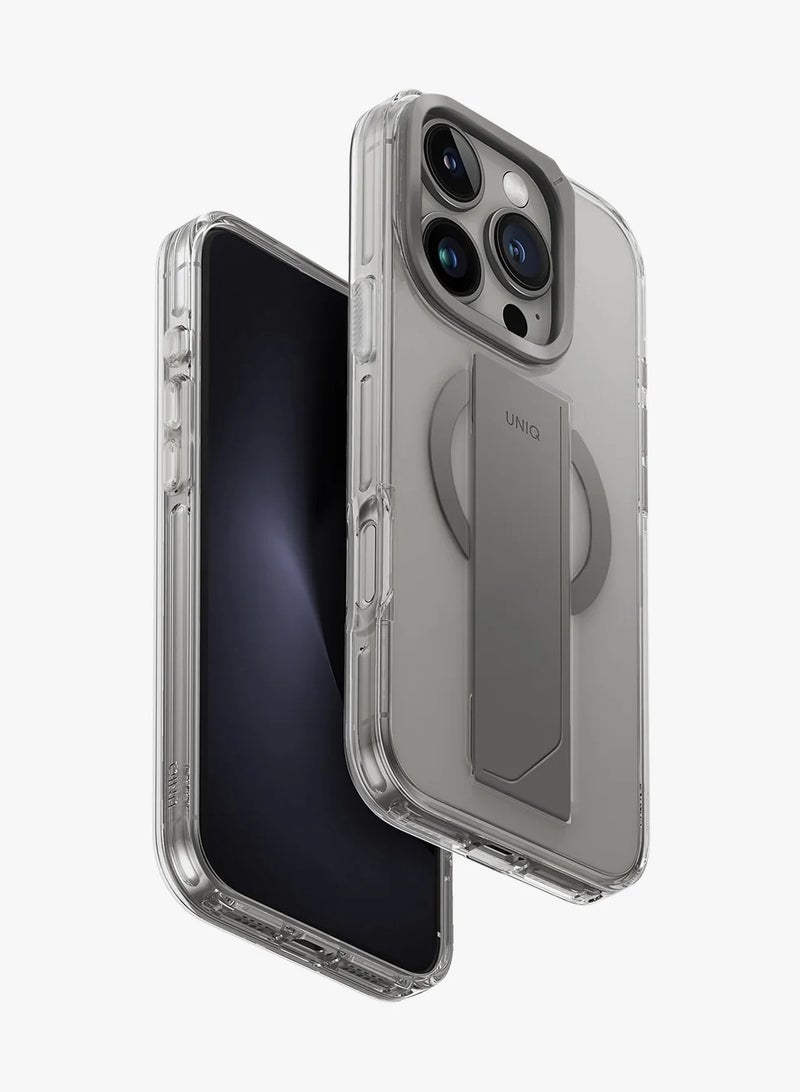 Uniq - Series Heldro Max Protective Case with Flex Grip Band and Adjustable Kickstand Made with Strongs Magnets Built-in Kickstand Compatible with iPhone 16 Pro Max - Clear - Image 1