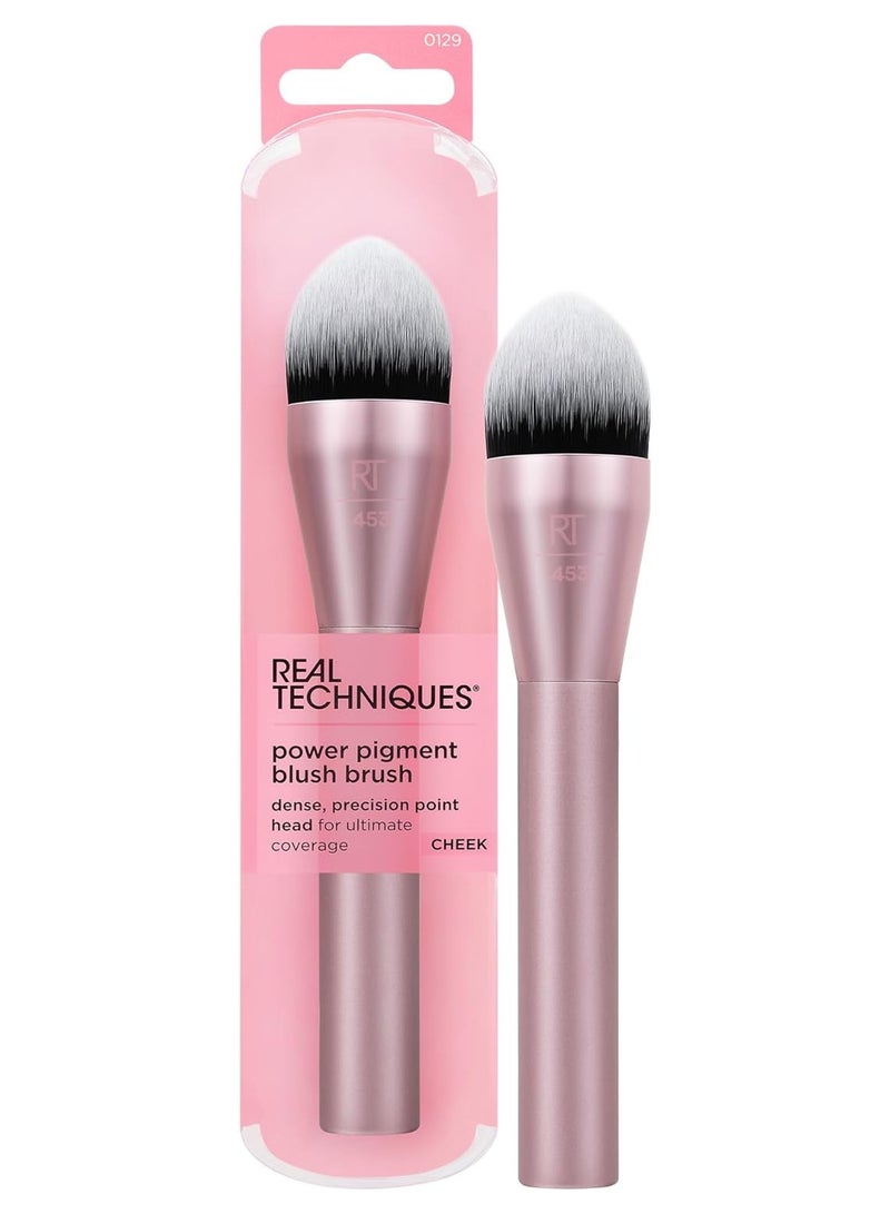 REAL TECHNIQUES Power Pigment Blush Makeup Brush, Cheek Brush For Liquid & Cream Blush, Dense, Synthetic Bristles With Pointed Shape, Vegan & Cruelty Free Pink - Image 1
